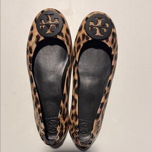 Tory Burch Leopard Print Flats with Black Logo